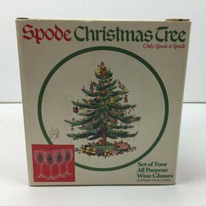 Vintage Spode Christmas All Purpose Wine Glasses Set 4 With Box